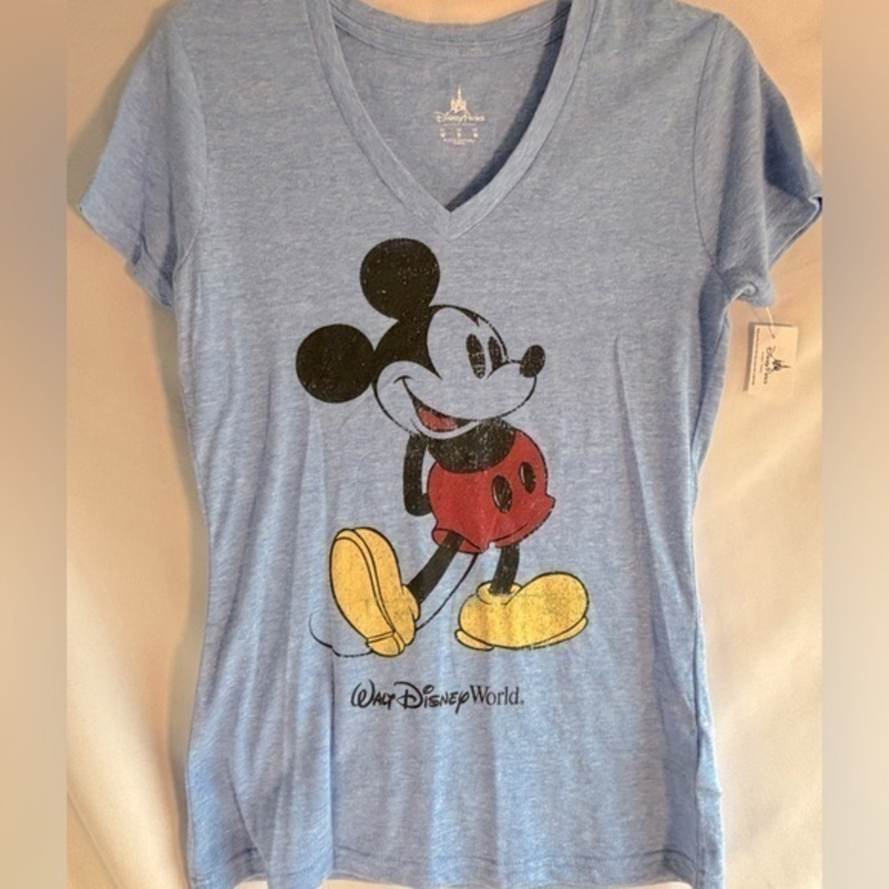 NWT Mickey Mouse Disney Parks Disney World Women's Small V Neck TShirt Blue RARE